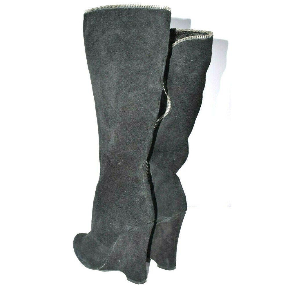 MIA Eduina Women's Black Suede Below Knee Wedge with Zipper Boots Size 8.5 M - Picture 3 of 8